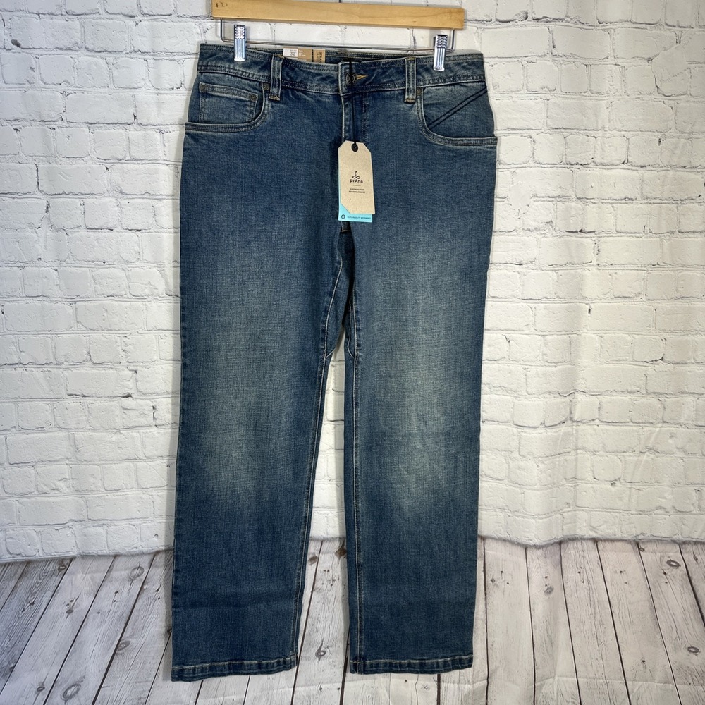 NEW PrAna Axiom Jeans Mens 32x32 Blue‎ Antique Stone Wash Organic Denim Straight